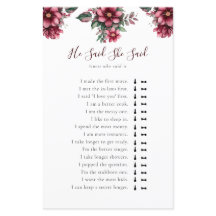 Burgundy Bridal Shower Dijo Que Dijo Juego