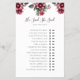 Flyer Burgundy Bridal Shower Dijo Que Dijo Juego
