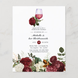 Flyer Burgundy Floral Wine Tasting Bridesmaids Luncheon