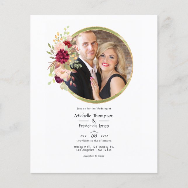 Flyer Burgundy-Marsala y foto geométrica floral de Rubor (Frente)