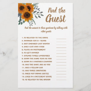 Flyer Buscar girasoles de la tarjeta de juegos de ducha 