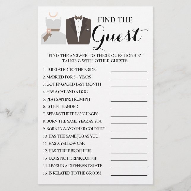 Flyer Buscar la tarjeta de juego Guest Bridal Shower (Frente)