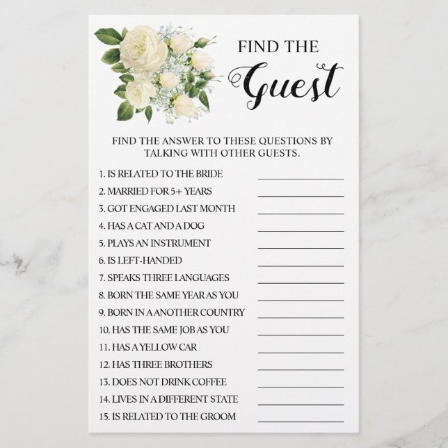 Flyer Buscar la tarjeta de juego Guest Bridal Shower (Frente)