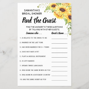 Flyer Buscar la tarjeta de juego Guest Sunflowers Bridal