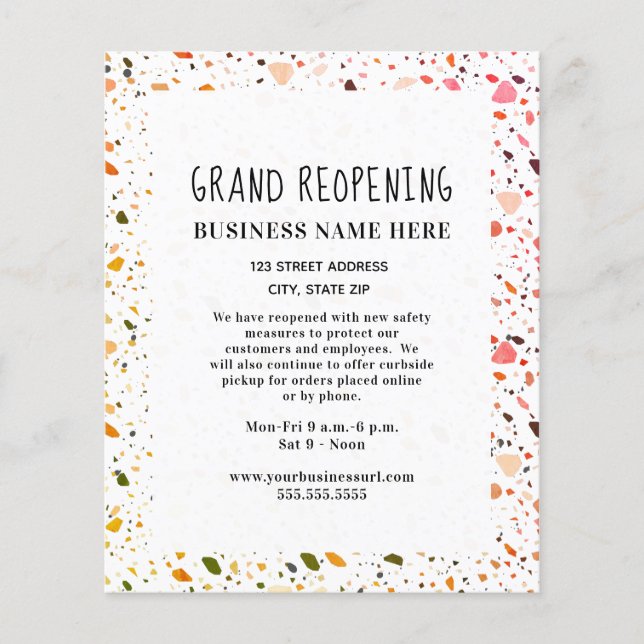 Flyer Business Grand ReOpening Covid Safety Terrazzo (Frente)