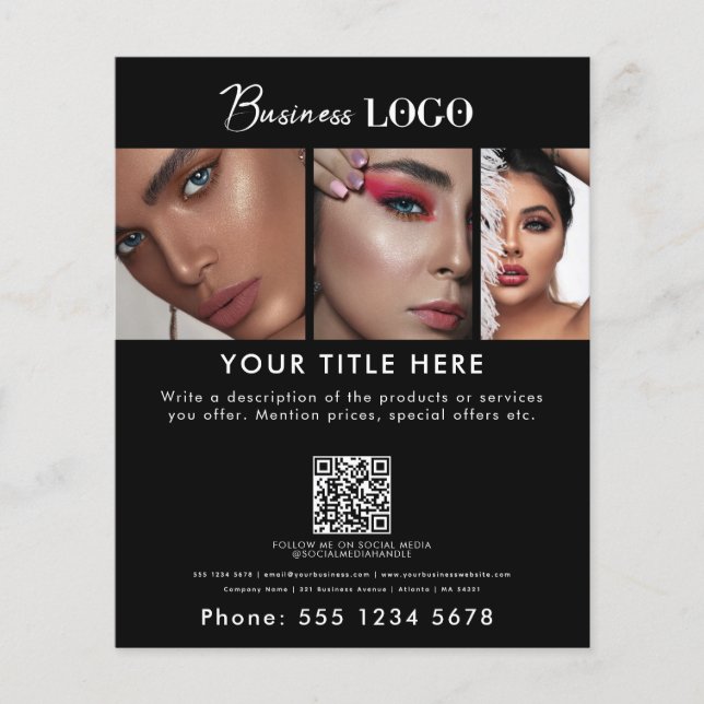 Flyer Business Promotion Beauty Hair Nail Makeup Black (Frente)