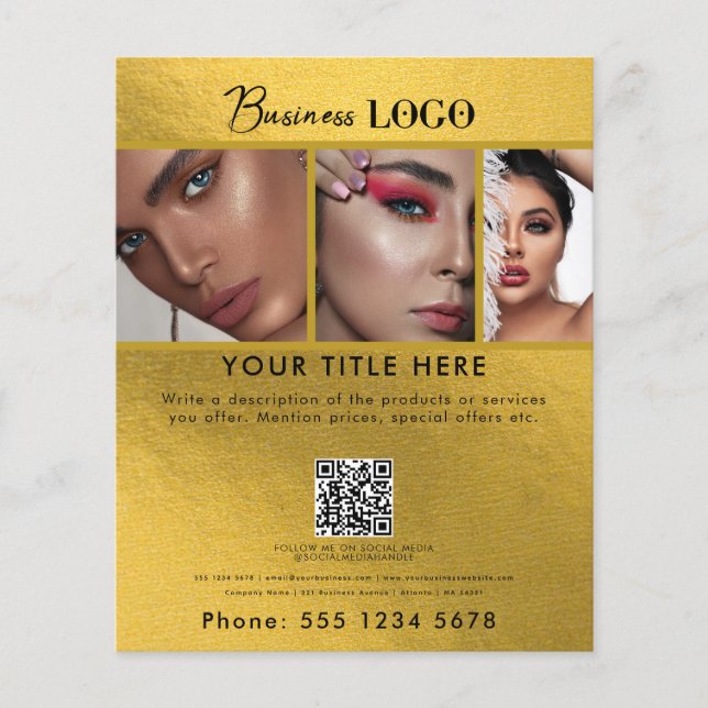 Flyer Business Promotion Beauty Hair Nail Salon Gold (Frente)