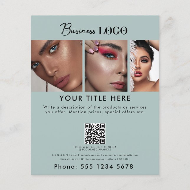 Flyer Business Promotion Beauty Hair Nail Salon Green (Frente)