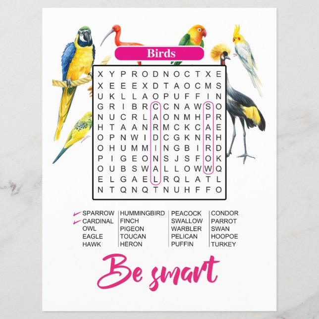 Flyer Búsqueda de Palabras de Animales y Aves | Diversió (Frente)