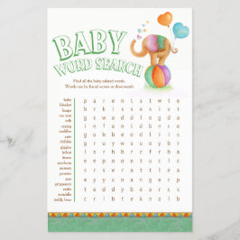 Flyer Búsqueda de palabras para bebé elefante de bebé