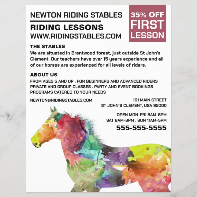 Flyer Caballo artístico, instructor de equitación, Acade (Frente)