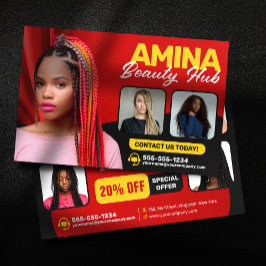 Flyer Cabello Rojo y Salón De Belleza Braider peluqueras