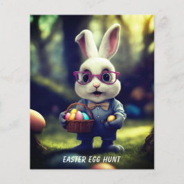 Flyer Cacería de huevos de pascua de conejo y cesta con