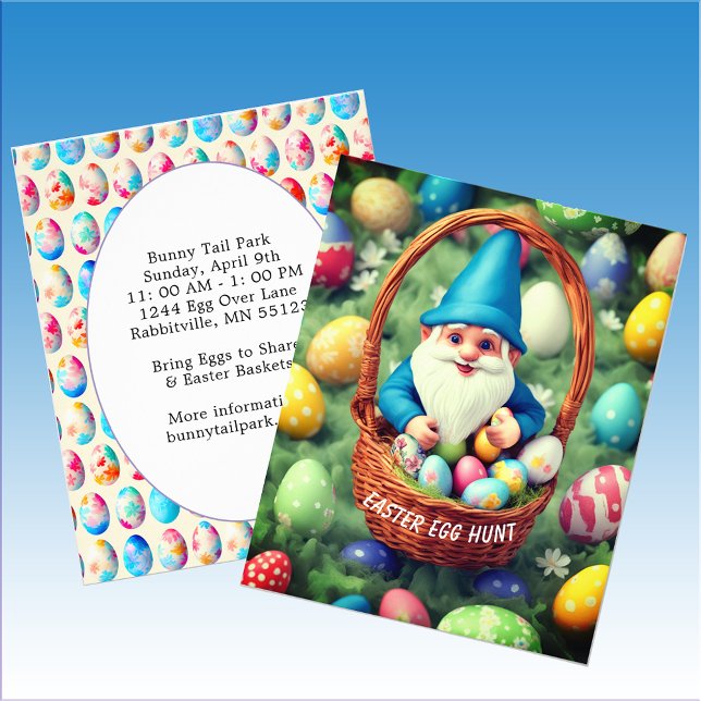 Flyer Cacería de huevos de pascua y de gancho con encant (Budget Charming Gnome & Basket Easter Egg Hunt Flyer)