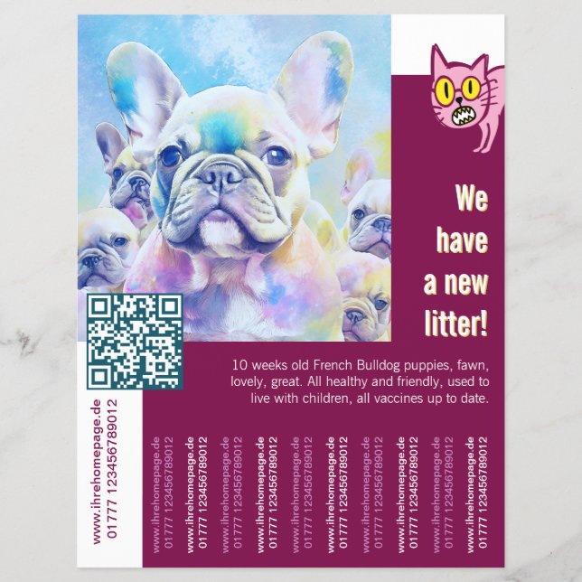Flyer Cachorro de Bulldog Francés con un giro (Frente)