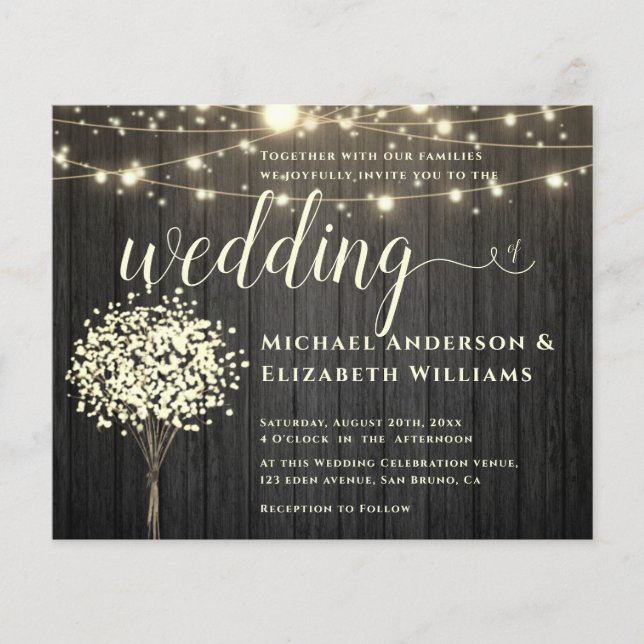 Flyer Cadena de luces blancas y boda natural de madera r (Frente)