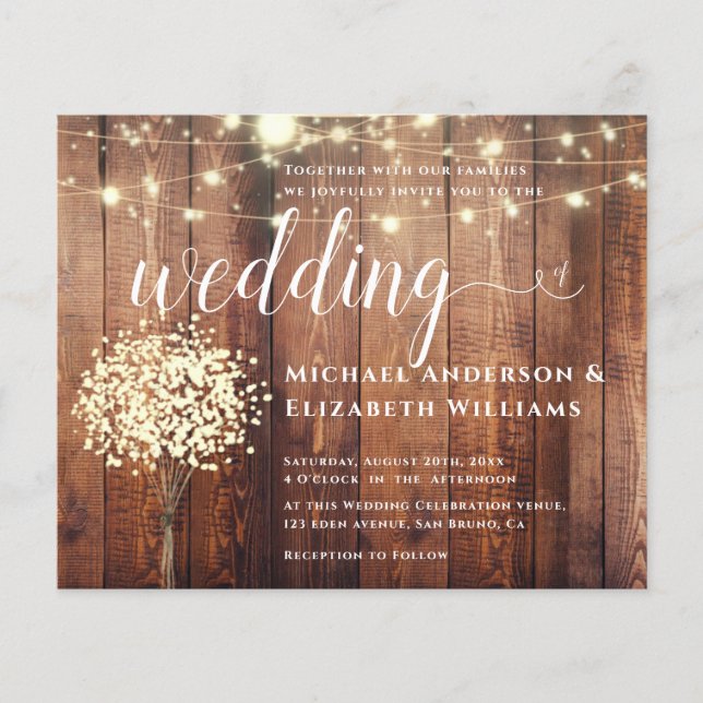 Flyer Cadena de luces blancas y boda natural de madera r (Frente)