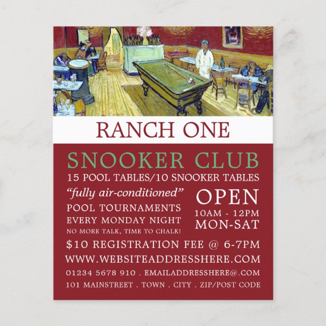 Flyer Café nocturno, Van Gogh, Pool Club, Snooker Club (Frente)