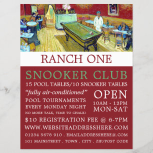 Flyer Café nocturno, Van Gogh, Pool Club, Snooker Club
