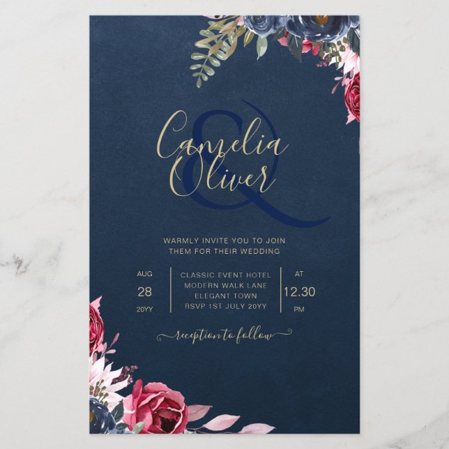 Flyer Caída del invierno de borgoña con flores de Berry  (Frente)