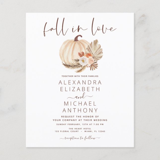 Flyer Caída del presupuesto en amor Boda Pampas Calabaza (Frente)