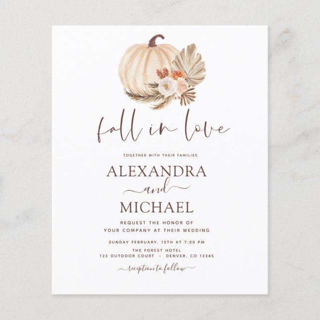 Flyer Caída del presupuesto en amor Boda Pampas Calabaza (Frente)