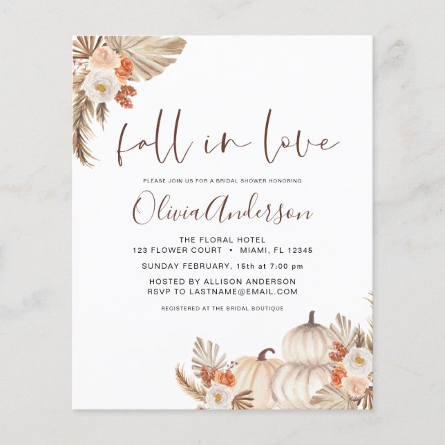 Flyer Caída del presupuesto en amor Ducha de novias Pamp (Frente)