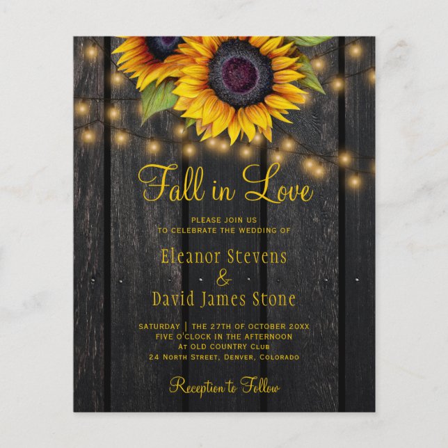 Flyer Caída en amor boda de girasoles rústicos (Frente)