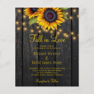 Flyer Caída en amor boda de girasoles rústicos