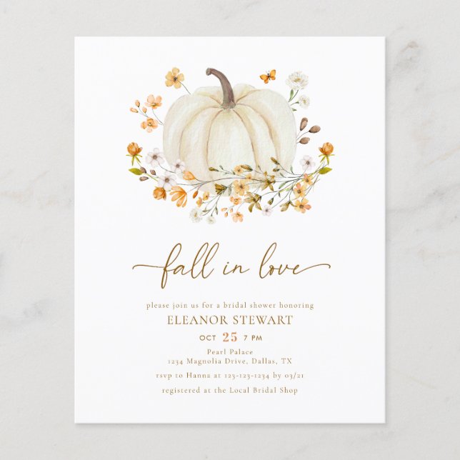 Flyer Caída Presupuestaria En Amor Calabaza Floral Ducha (Frente)