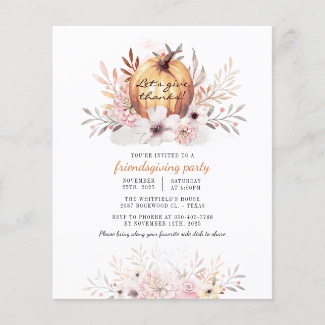 Flyer Calabaza de otoño floral favorita de los precios (Frente)