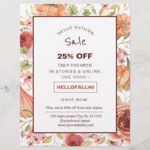 Flyer calabaza floral promoción de venta de otoño