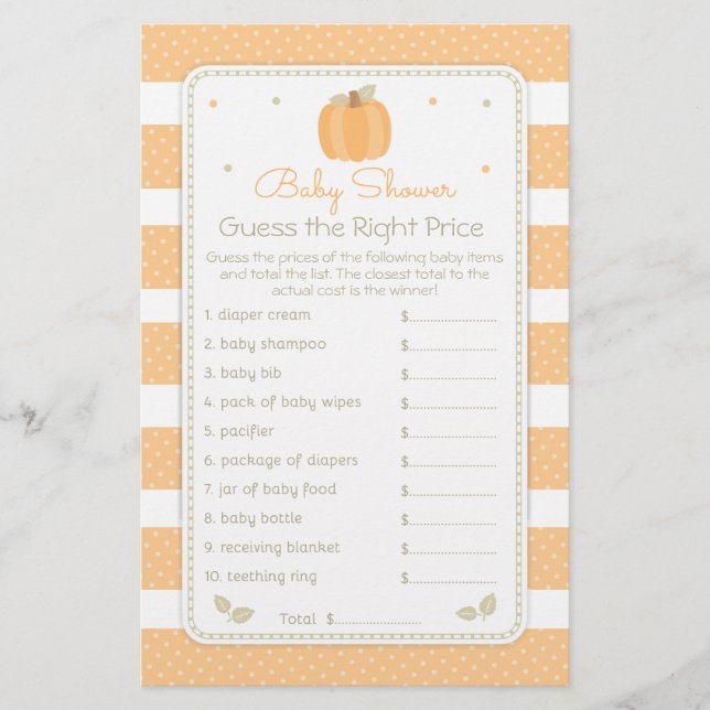Flyer Calabaza otoñal adivina juego de Baby Shower de pr (Frente)