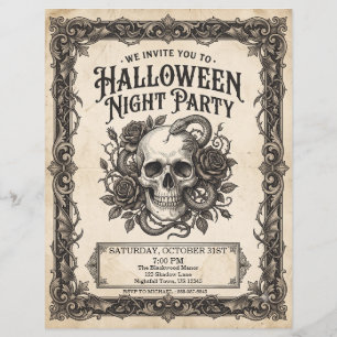 Flyer Calavera Gótica Serpiente Fiesta Noche de Hallowee