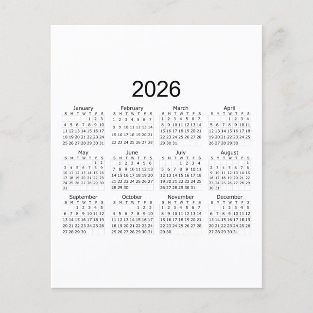 Flyer Calendario minimalista simple 2026 (Frente)