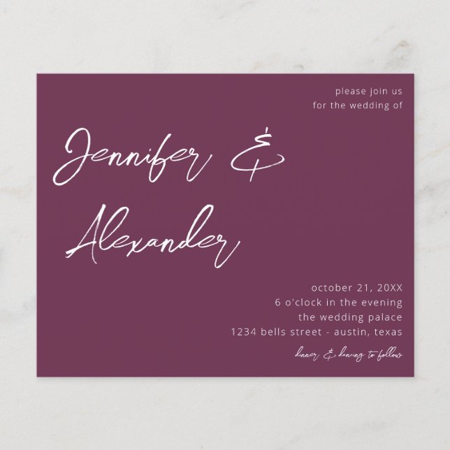 Flyer Caligrafía púrpura presupuesto Boda fotográfico V2 (Frente)