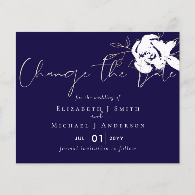 Flyer Cambio de Fecha Azul Marino Blanco Dorado PRESUPUE (Frente)