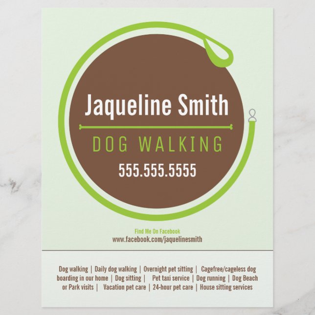 Flyer Caminador de Perro Caminar Leash Loop Green Promot (Frente)