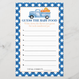 Flyer Camión azul calabaza Adivinar Bebé Comida Ducha Ju
