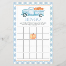Flyer Camión azul de calabaza Baby Shower Bingo