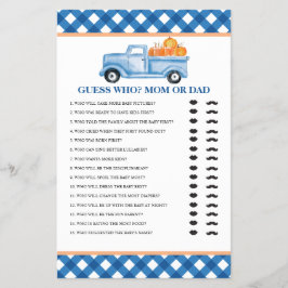 Flyer Camión azul de calabaza Niño Adivina quién es el j