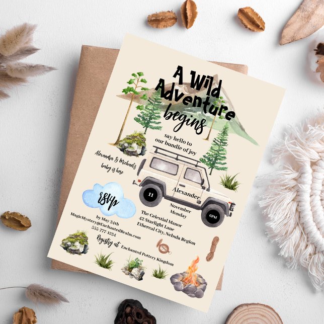 Flyer Camper de acuarela Baby Shower de Budget Adventure (Subido por el creador)