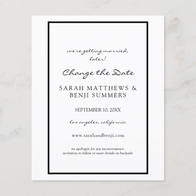 Flyer Cancelar o cambiar la fecha en blanco y negro de p (Frente)