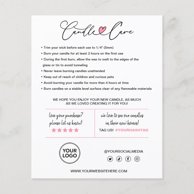 Flyer Candle Care Instructions Customer Thank You Insert (Frente)