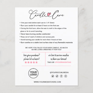 Flyer Candle Care Instructions Customer Thank You Insert