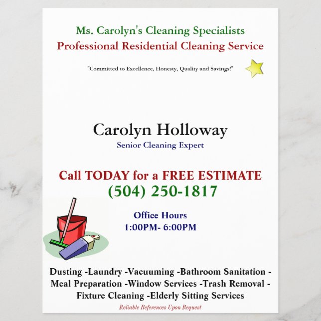 Flyer Carolyn Holloway Sample Flyer-Cleaning Services (Frente)