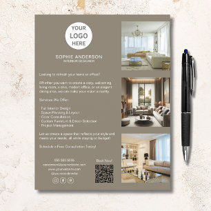 Flyer Carpeta Profesional Beige con Logo Personalizado M