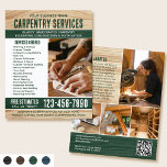 Flyer Carpintero de madera de construcción Handyman Gree<br><div class="desc">Atraer más clientes a su negocio con este elegante folleto de marketing. Una elección perfecta si buscas un ambiente rústico, natural o artesanal. Con textura de madera y letras rústicas en negrita, con cinco fotos para mostrar tu trabajo. Personalice la plantilla con su nombre, título, descripción, lista de servicios, una...</div>