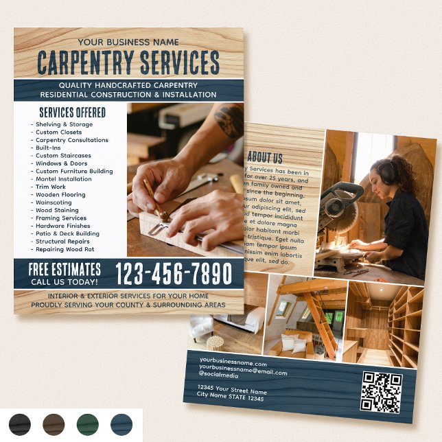 Flyer Carpintero de madera Handyman Rustic Blue (Subido por el creador)