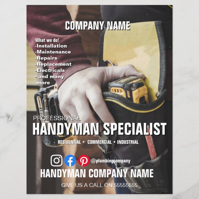 Flyer Carpintero de servicios de Handyman para empresas  (Frente)